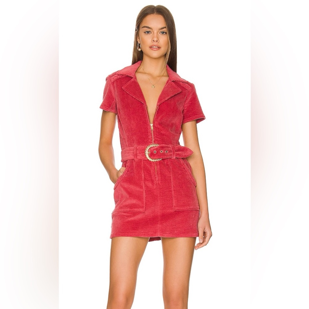 Show Me Your MuMu Red Corduroy Dress with Belt